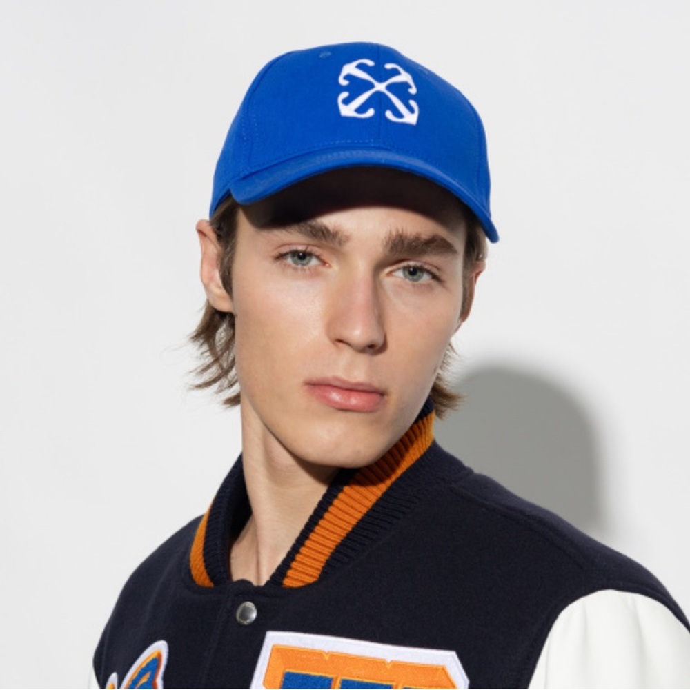 OFF WHITE ARROW DRILL LOGO BASEBALL CAP COLOR BLUE SIZE MEDIUM BRAND NEW